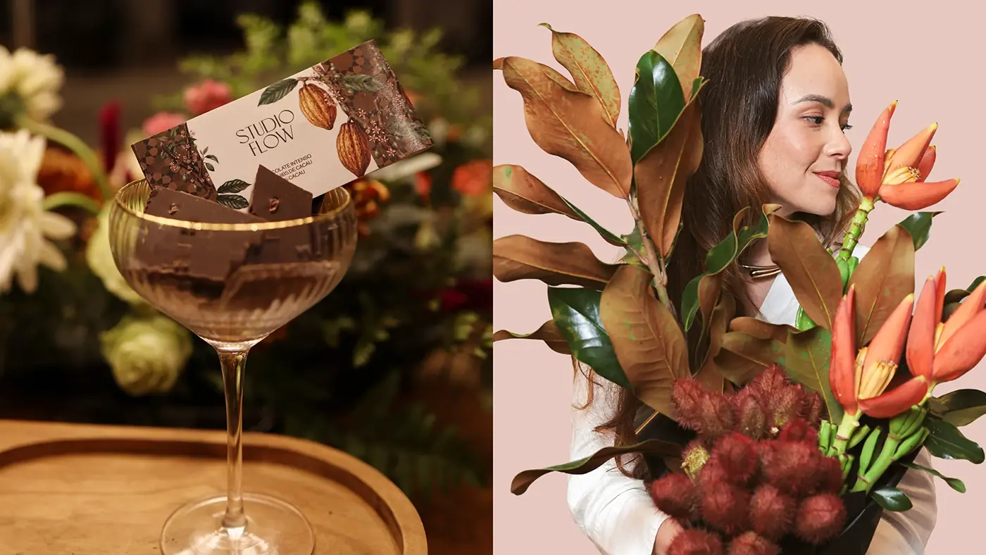 Cartão em taça de chocolate e retrato com arranjo