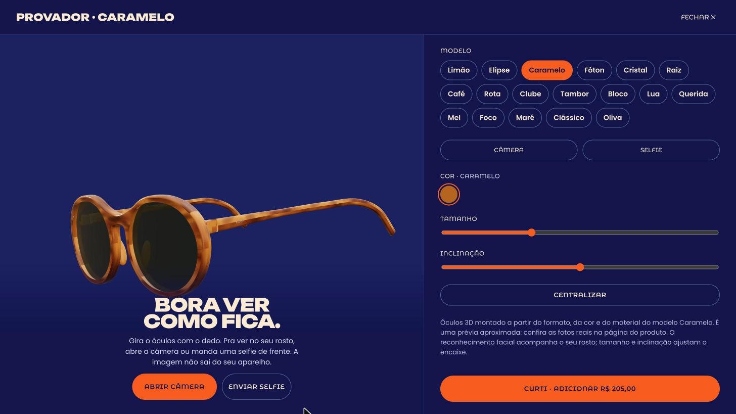 Provador 3D com o modelo Caramelo